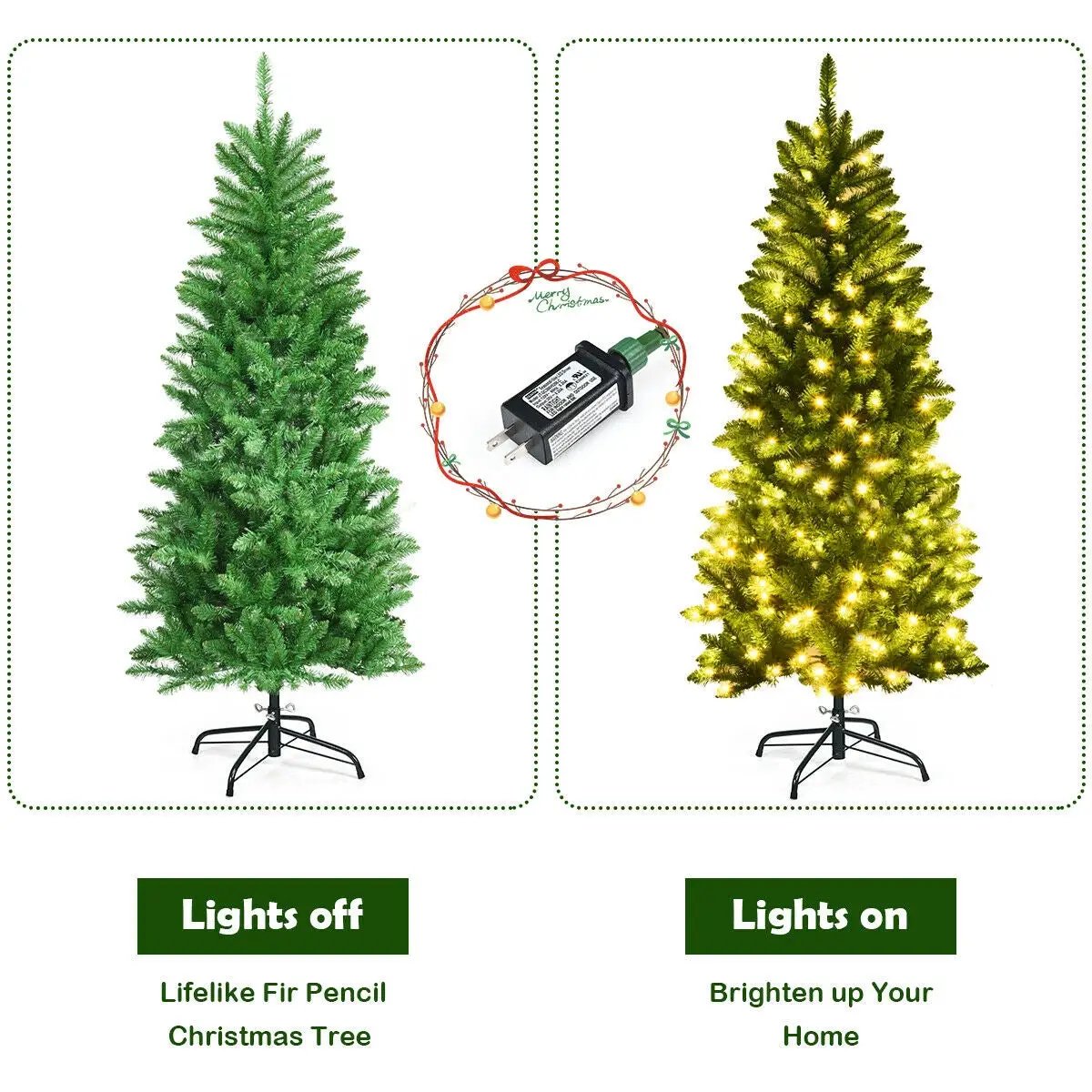 6 Feet PVC Hinged Pre-lit Artificial Fir Pencil Christmas Tree with 150 Lights by DirectDeals