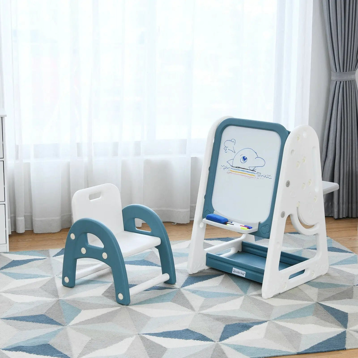 2-in-1 Kids Easel Desk Chair Set Book Rack Adjustable Art Painting Board, photo 4 of 9