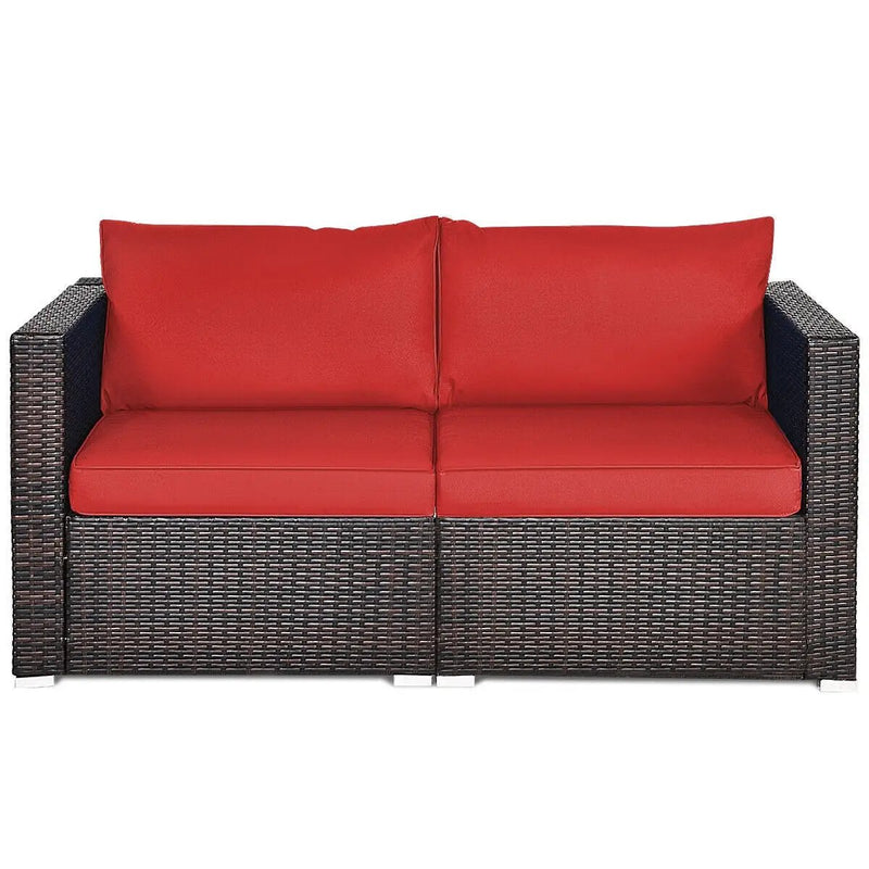 2 Pieces Patio Rattan Sectional Conversation Sofa Set-Beige by DirectDeals