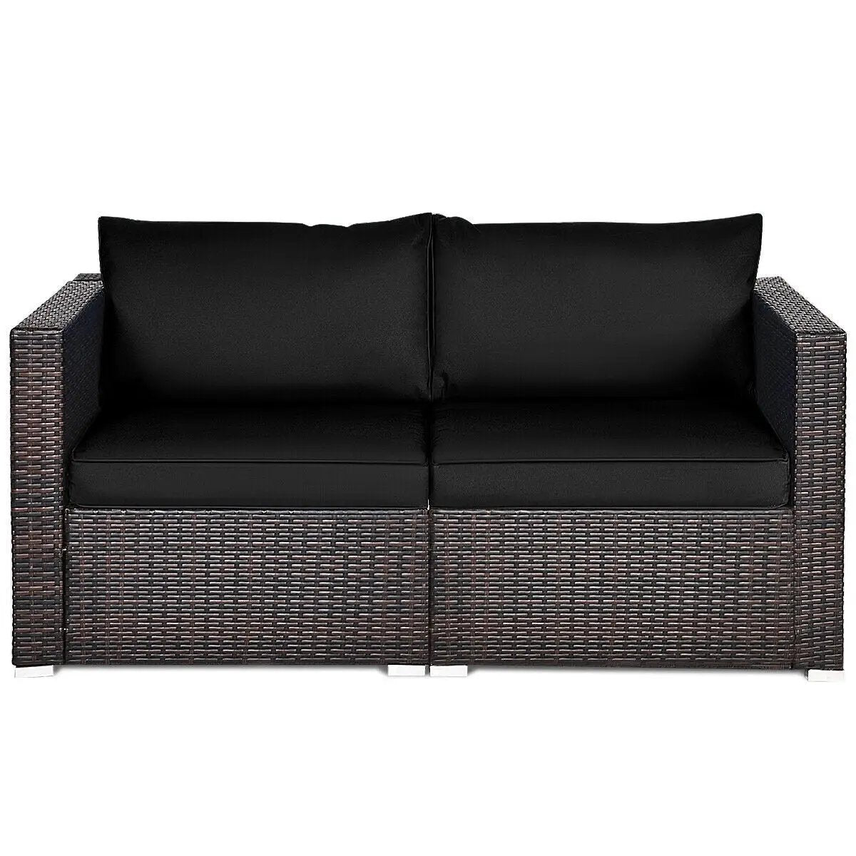 2 Pieces Patio Rattan Sectional Conversation Sofa Set-Beige by DirectDeals
