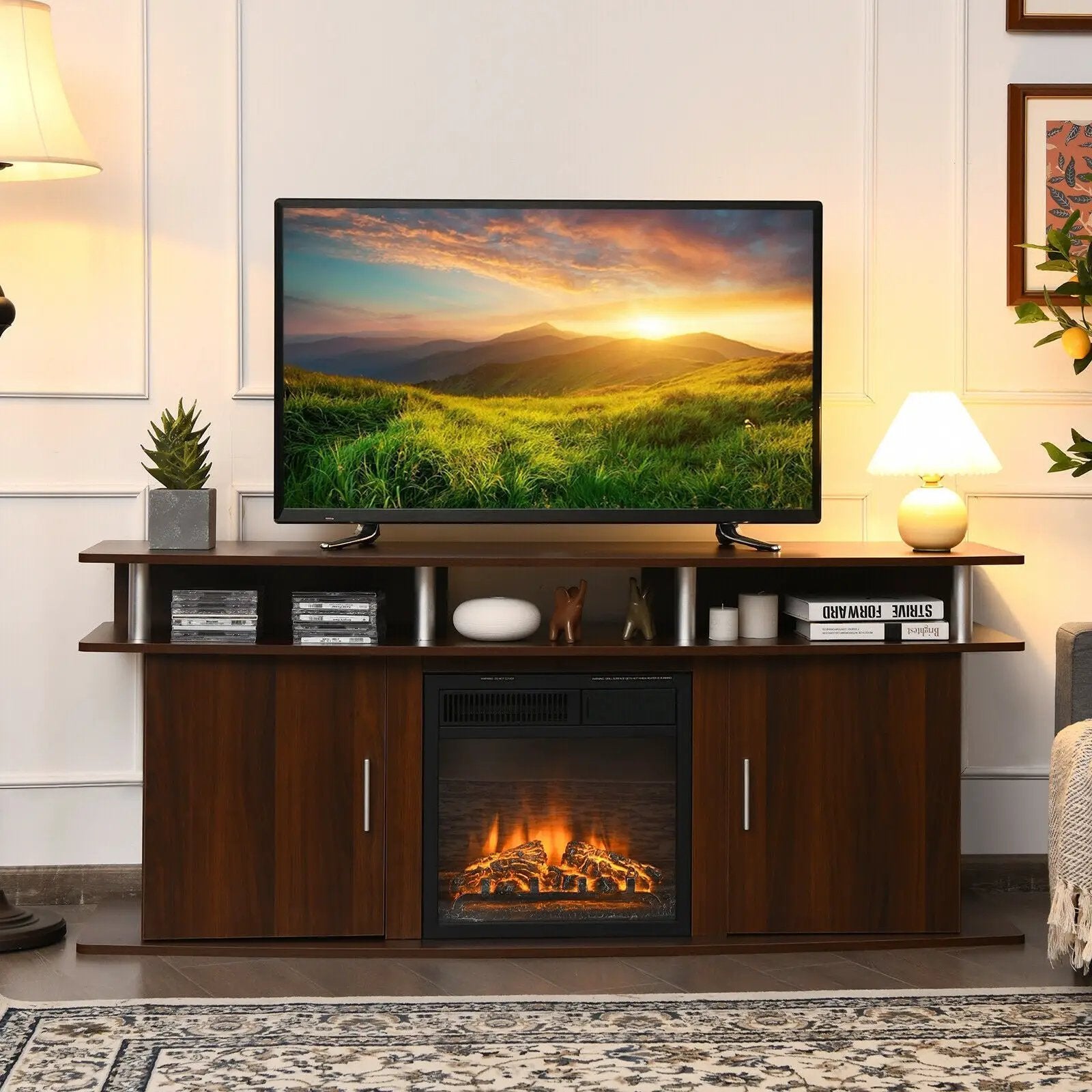 63 Inch TV Entertainment Console Center with 2 Cabinets by DirectDeals