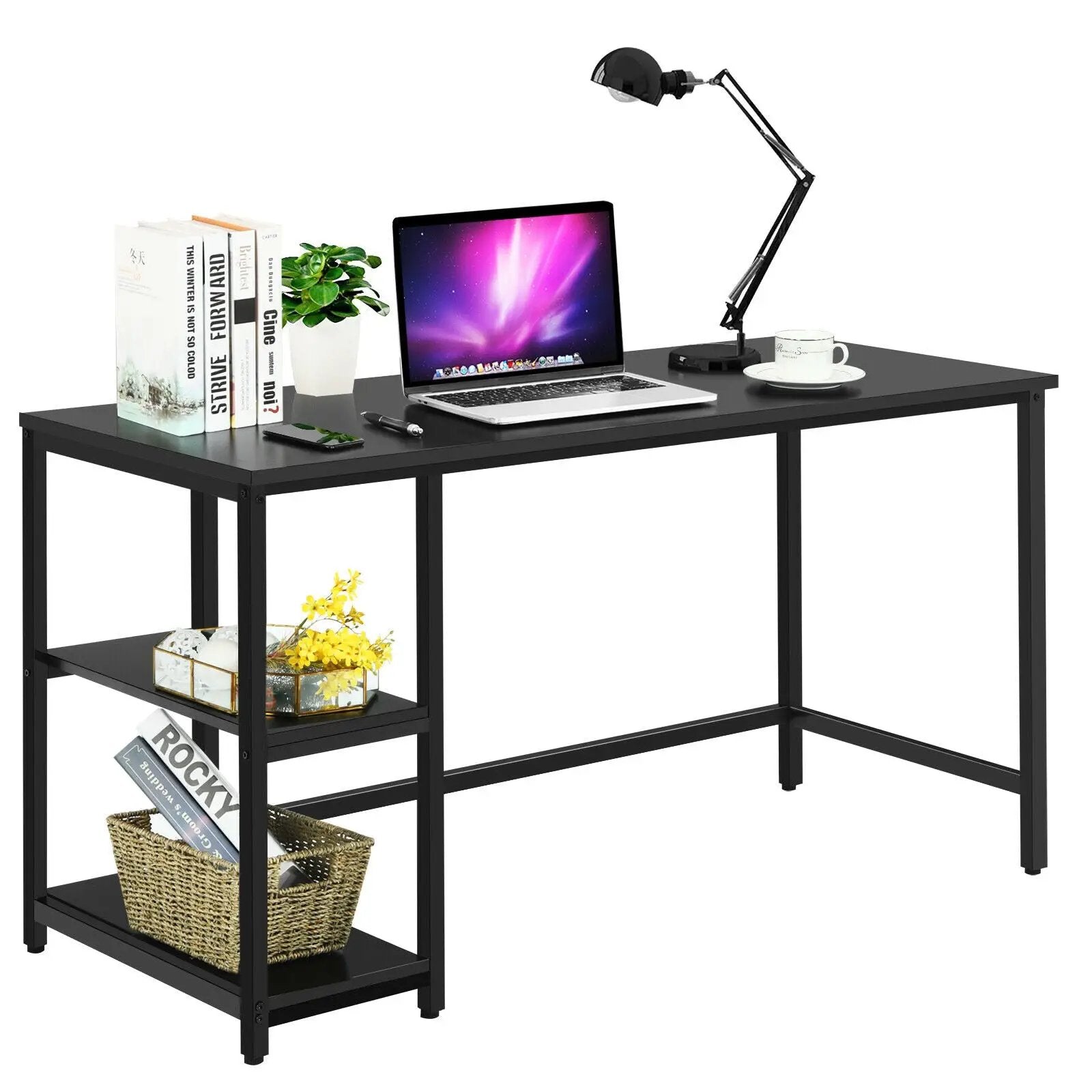47 Inch Computer Desk Office Study Table Workstation Home with Adjustable Shelf Black by DirectDeals