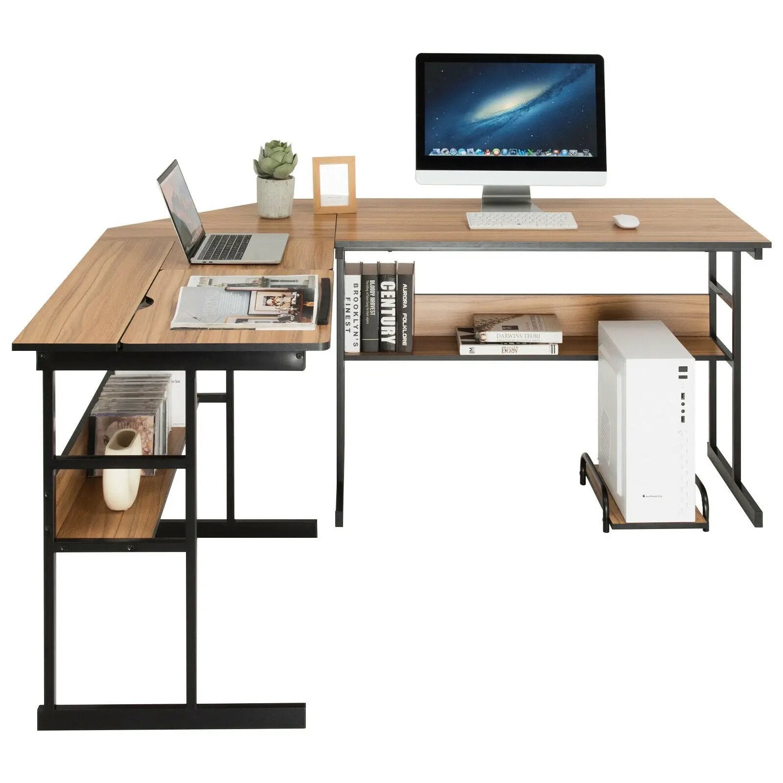 L-Shaped Computer Desk with Tiltable Tabletop by DirectDeals