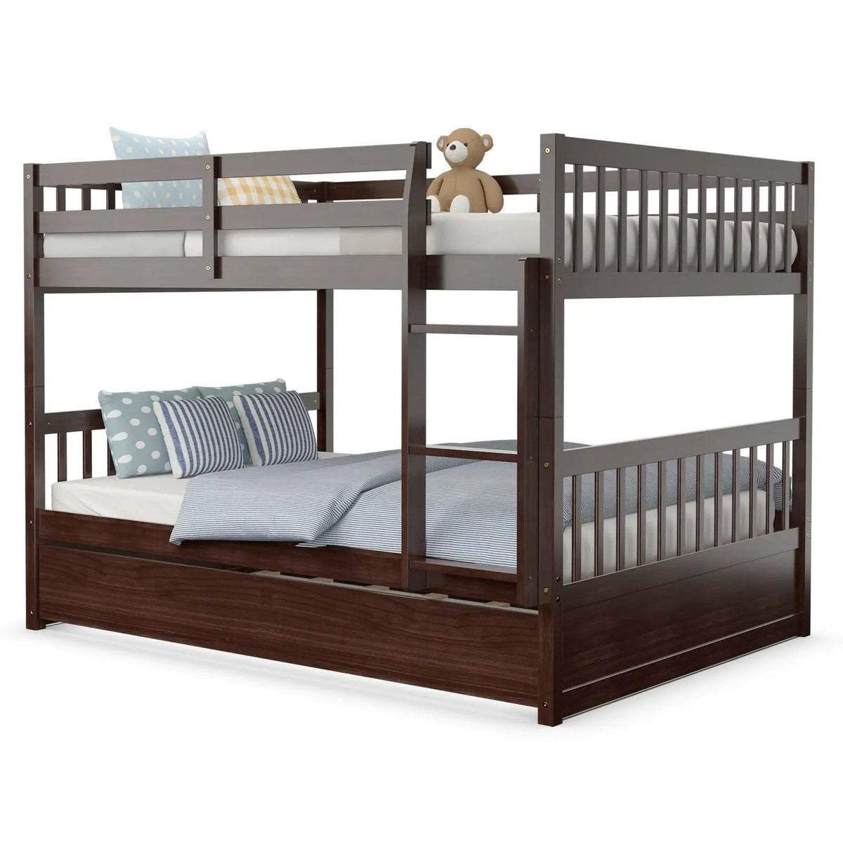 Full over Full Bunk Bed Platform Wood Bed with Ladder, photo 8 of 10