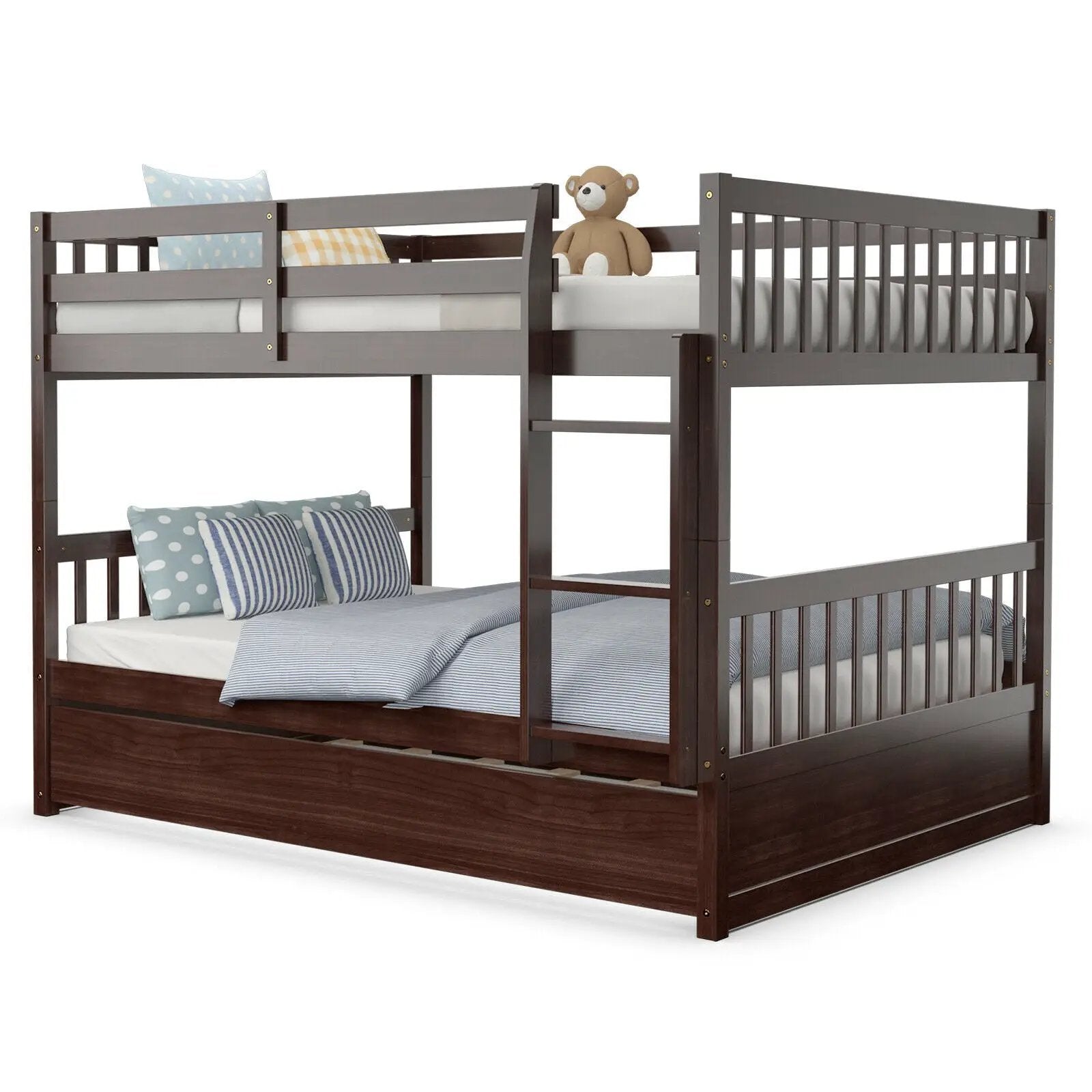 Full over Full Bunk Bed Platform Wood Bed with Ladder by DirectDeals