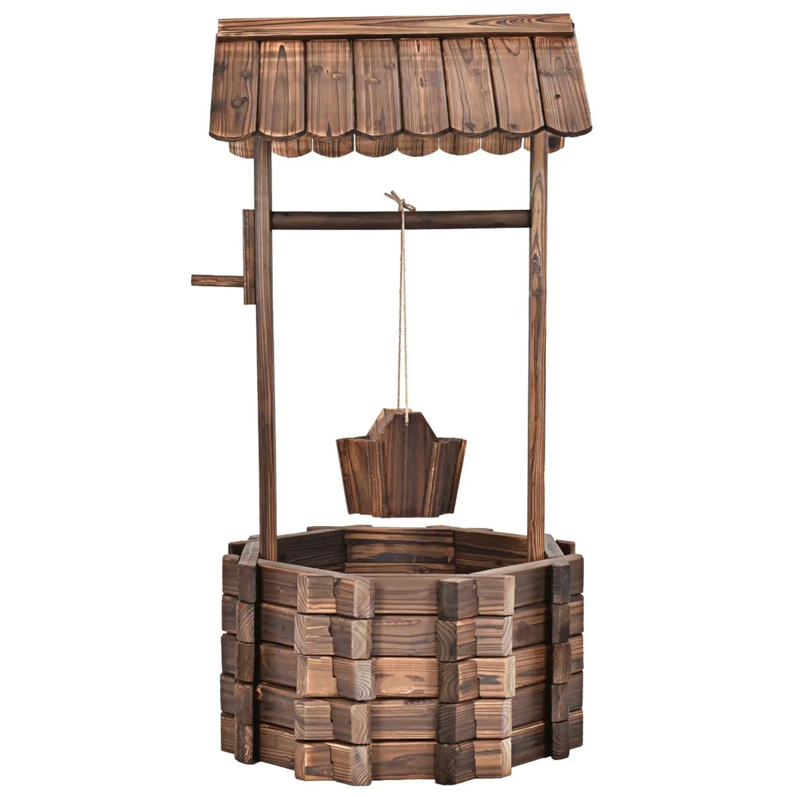 Outdoor Wooden Wishing Well Planter Bucket by DirectDeals