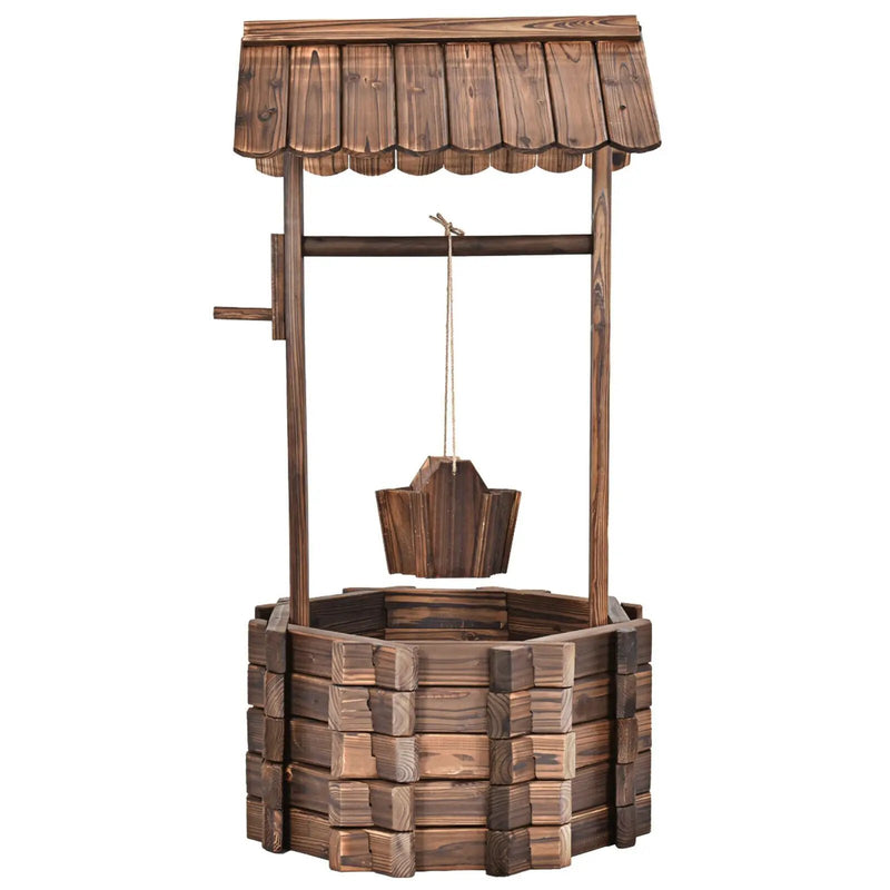 Outdoor Wooden Wishing Well Planter Bucket by DirectDeals