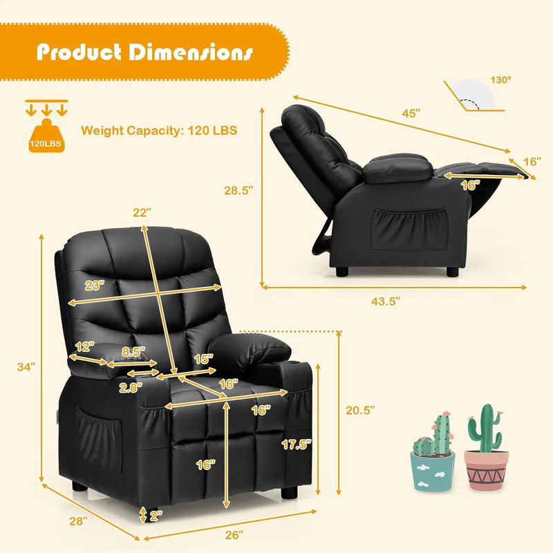 Kids Recliner Chair with Cup Holder and Footrest for Children by DirectDeals