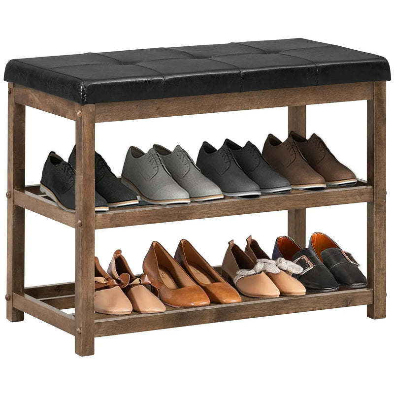 2-Tier Wooden Shoe Rack Bench with Padded Seat by DirectDeals