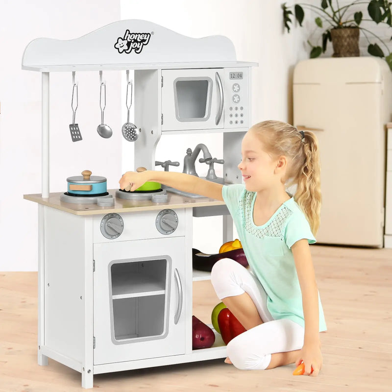 Wooden Pretend Play Kitchen Set for Kids with Accessories and Sink by DirectDeals
