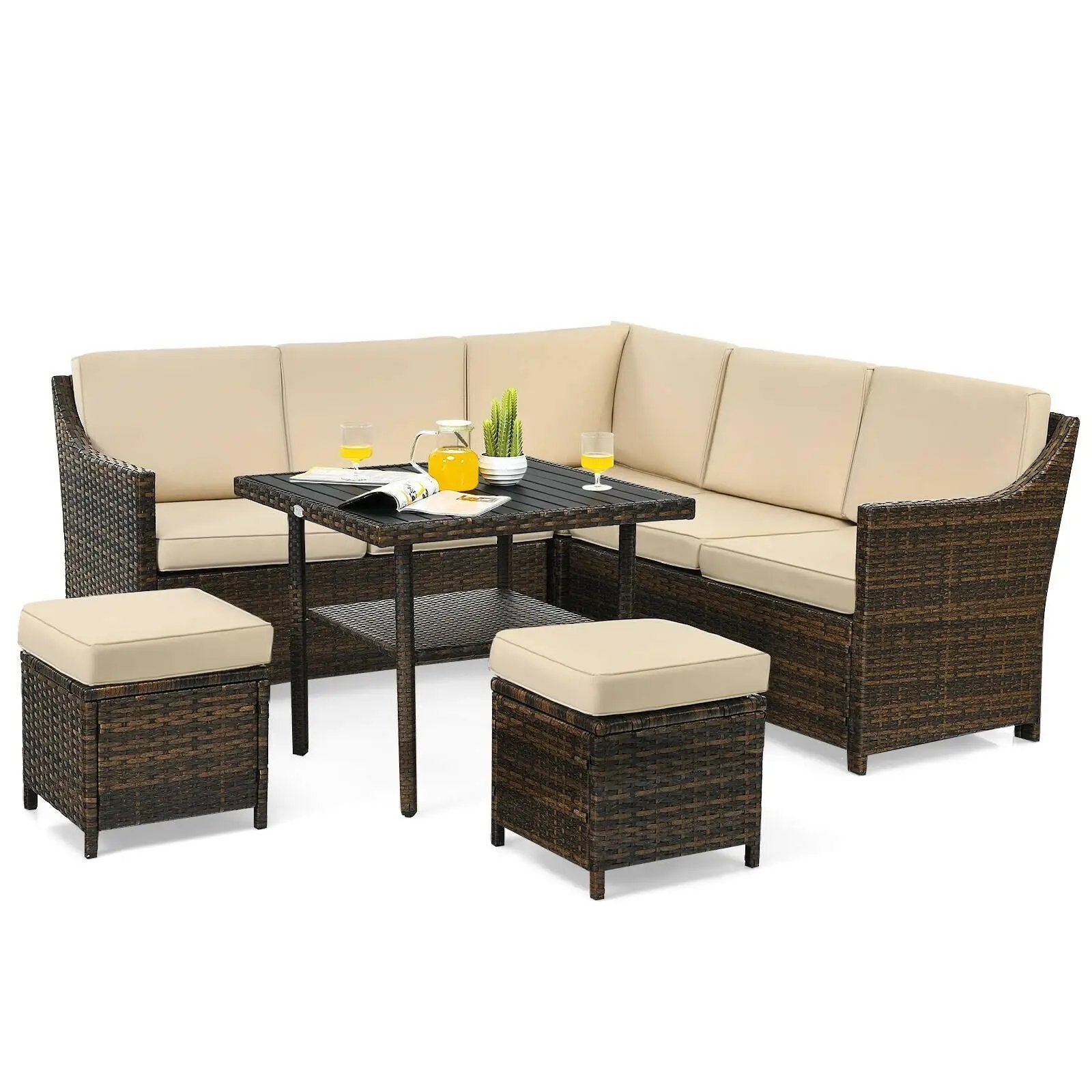 6 Pieces Patio Rattan Dining Sofa Funiture Set by DirectDeals