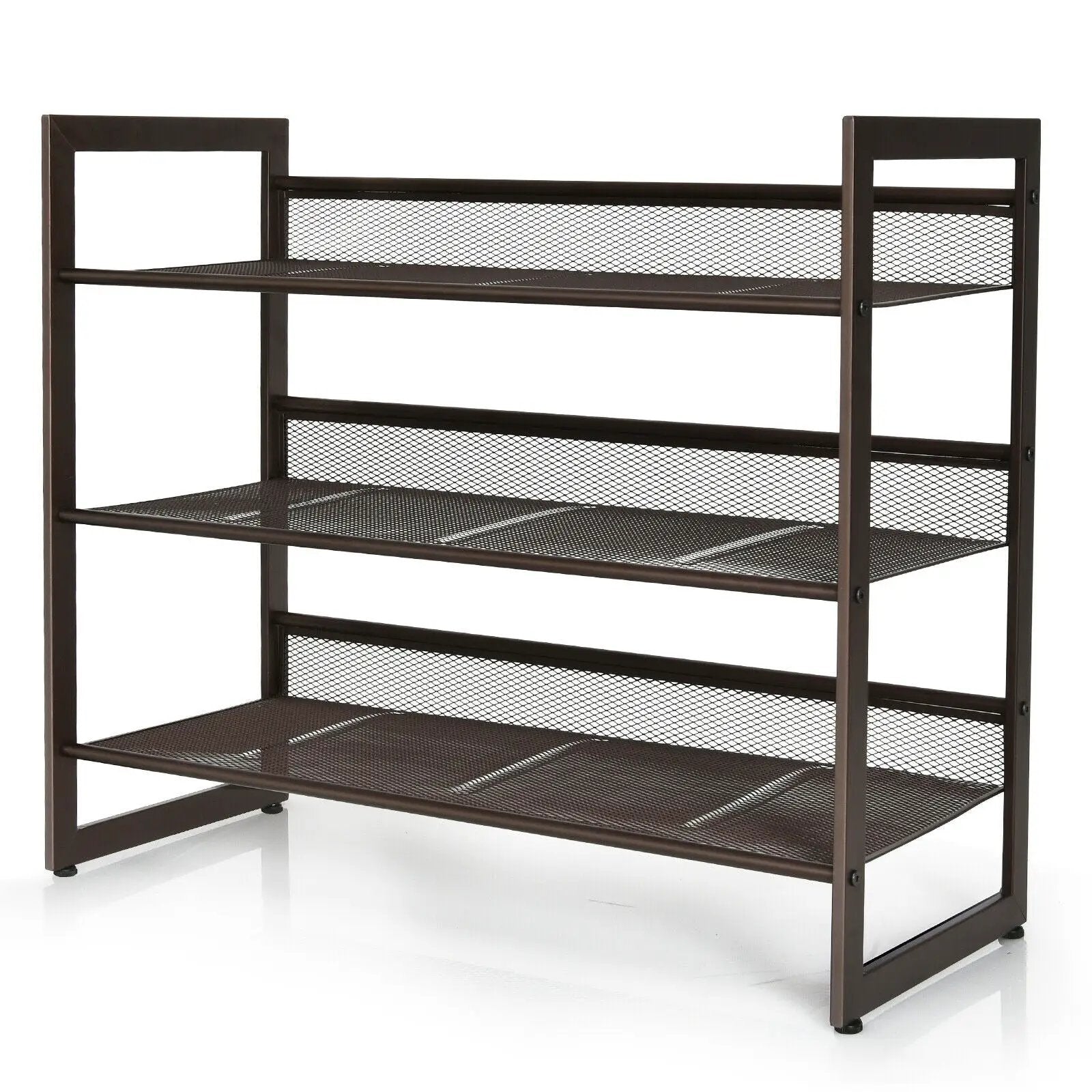 2/3/4 Tiers Flat and Slant Metal Shoe Rack for Entryway Hallway-3-Tier by DirectDeals