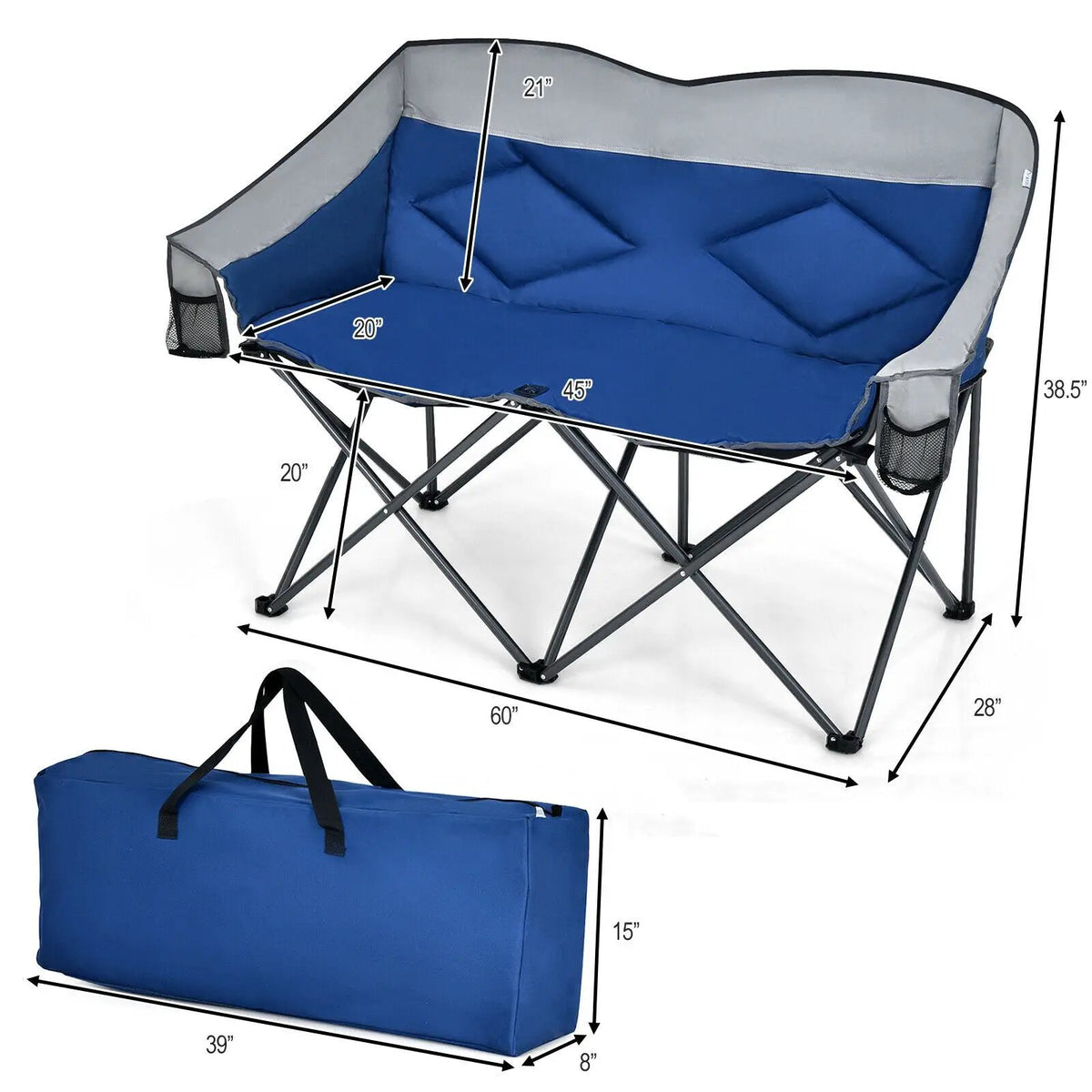Folding Camping Chair with Bags and Padded Backrest, photo 4 of 7