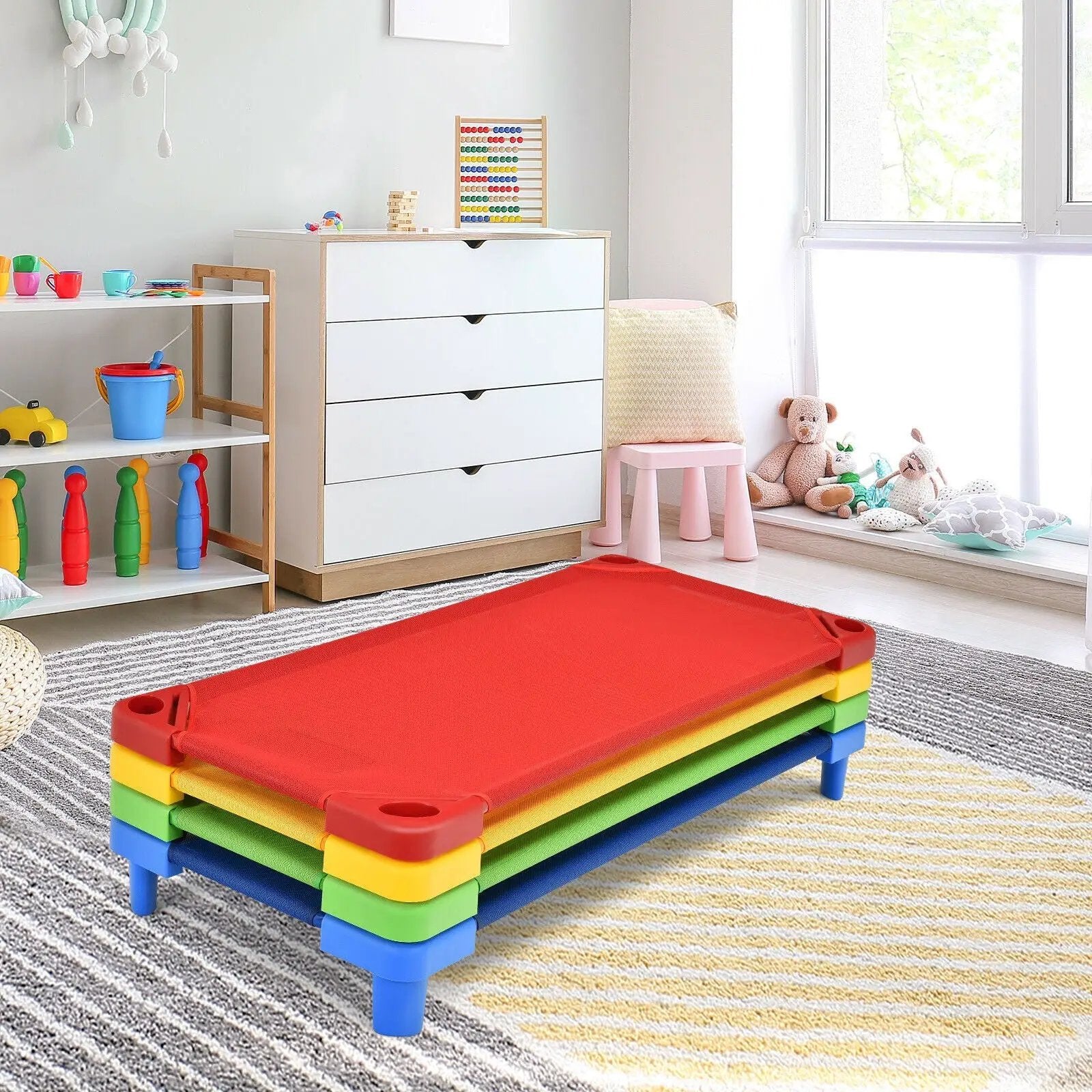 Pack of 4 Colorful Kids Stackable Naptime Cot by DirectDeals