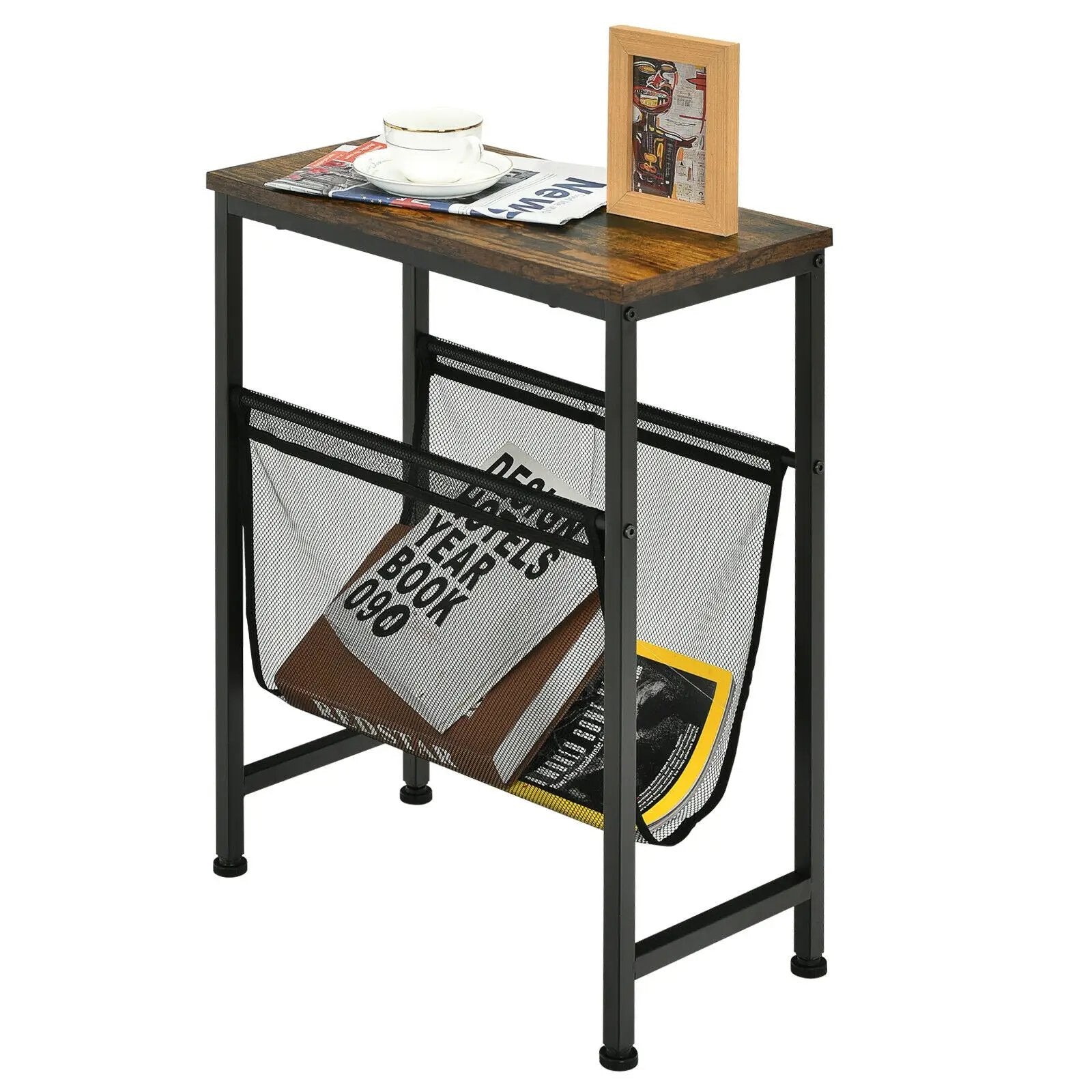 Narrow End Table with Magazine Holder Sling for Small Space by DirectDeals