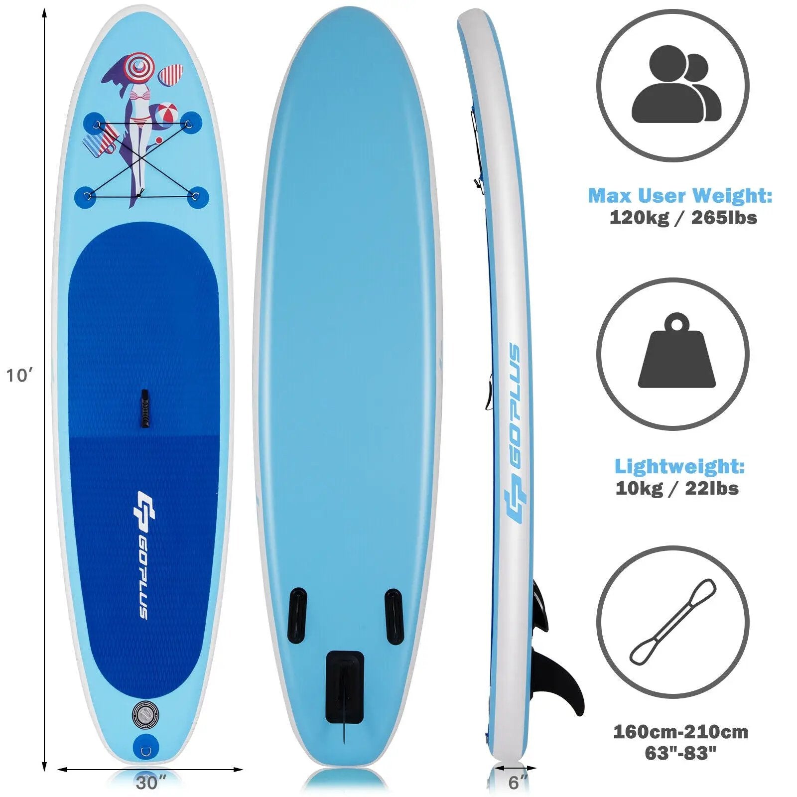 10 Feet Inflatable Stand Up Paddle Board with Adjustable Paddle Pump by DirectDeals