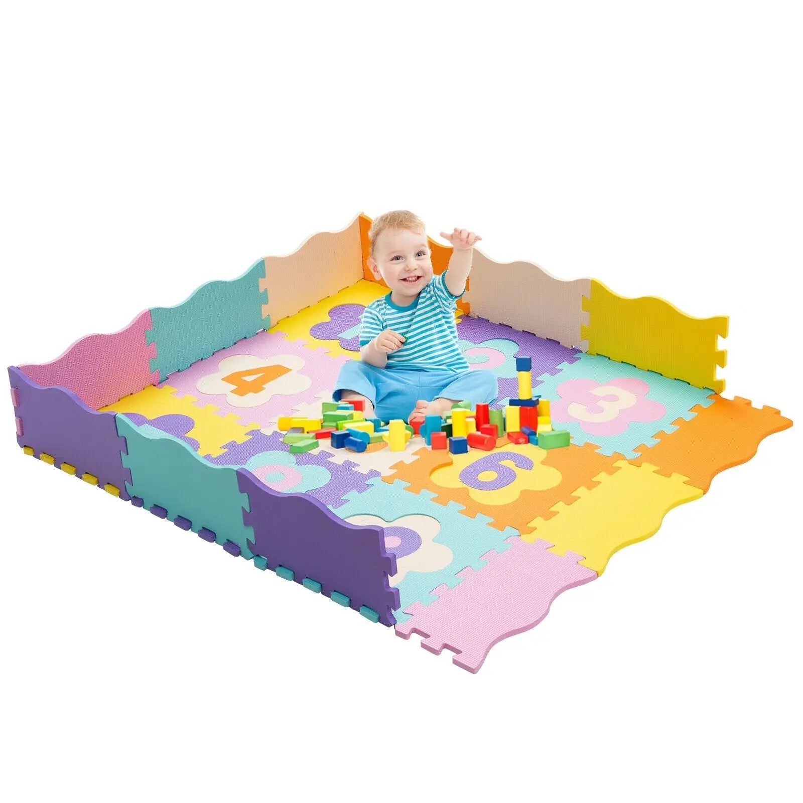 75 Pieces Baby Foam Interlocking Play Mat with Fence with Detachable Numbers by DirectDeals
