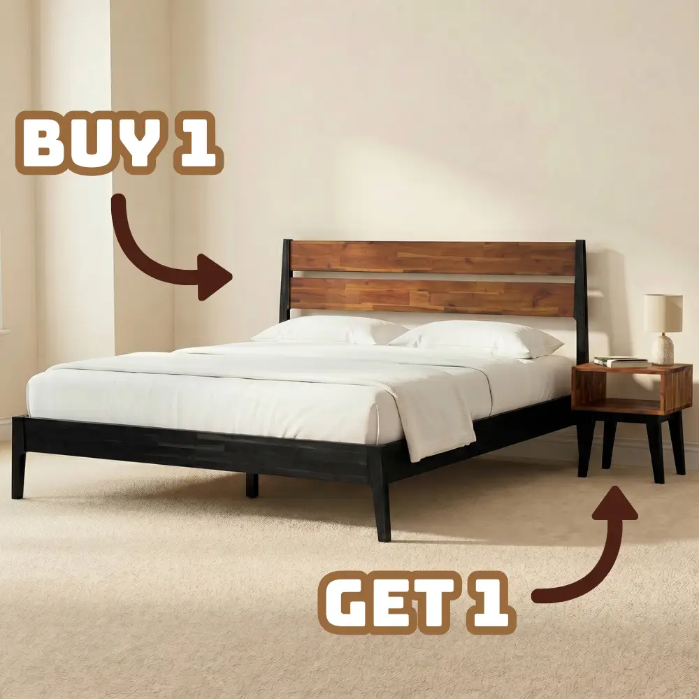 [Buy 1 Get 1] Callisto Solid Wood Bed Frame and Nightstand by Megsu