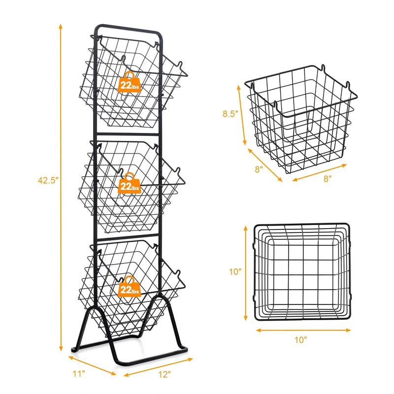 3-Tier Fruit Basket Stand with Adjustable Heights by DirectDeals