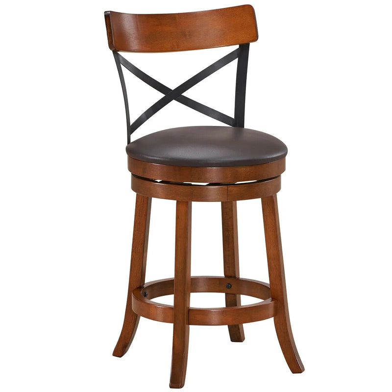 Set of 2 Bar Stools 360-Degree Swivel Dining Bar Chairs with Rubber Wood Legs by DirectDeals