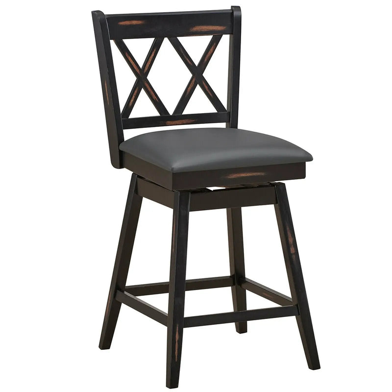 2 Pieces 24 Inch Swivel Counter Height Barstool Set with Rubber Wood Legs by DirectDeals