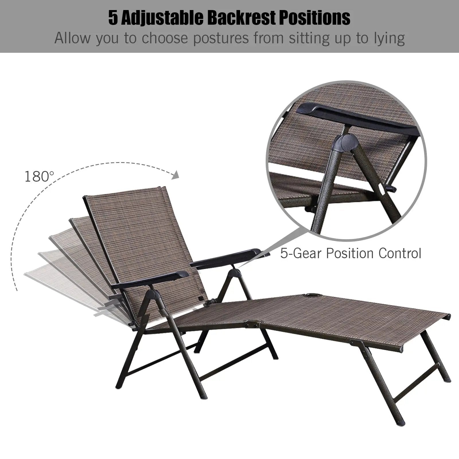 Adjustable Chaise Lounge Chair with 5 Reclining Positions by DirectDeals