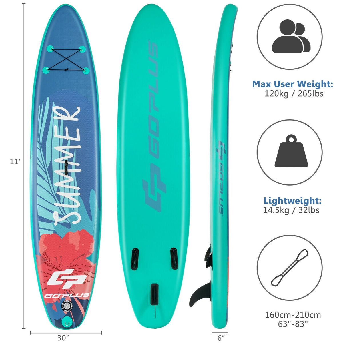 10 Feet Inflatable Stand Up Paddle Board with Backpack Leash Aluminum Paddle, photo 4 of 9