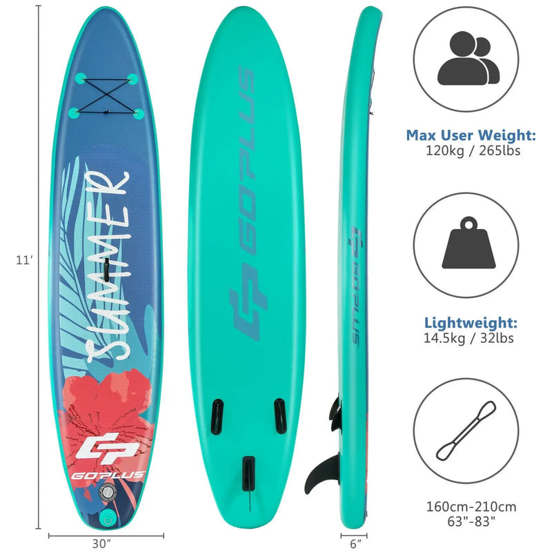 10 Feet Inflatable Stand Up Paddle Board with Backpack Leash Aluminum Paddle by DirectDeals