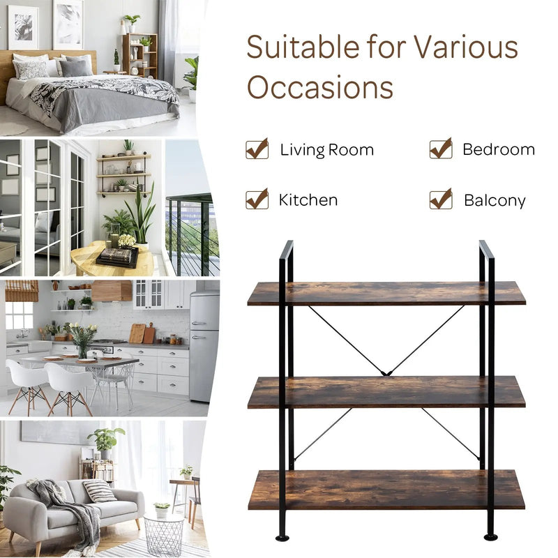 3/5 Tiers Industrial Bookcase with Metal Frame for Home Office-3 by DirectDeals