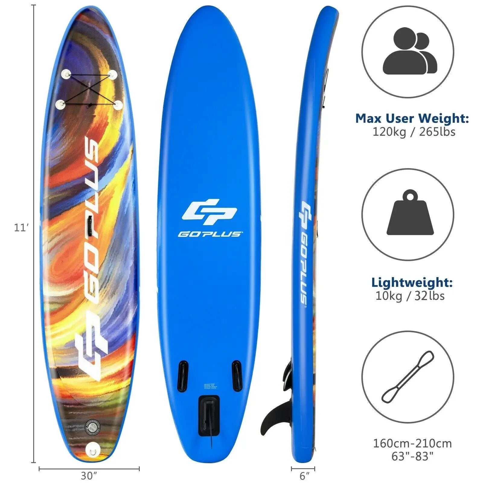 Inflatable Stand Up Paddle Board with Backpack and Aluminum Paddle Pump by DirectDeals