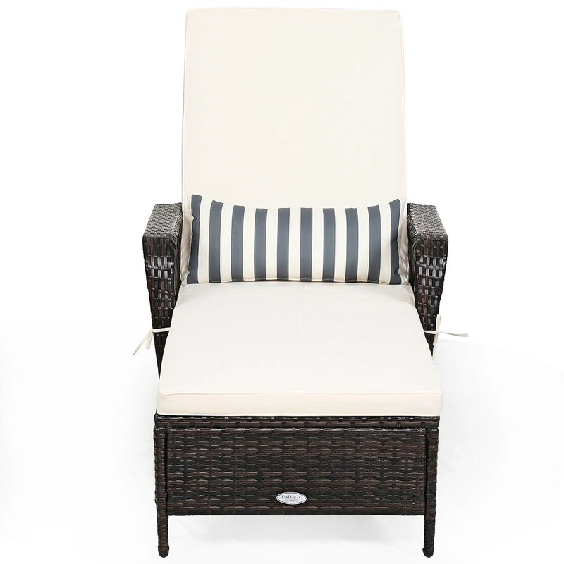 Outdoor Patio Wicker Chaise Lounge Chair with Adjustable Backrest and Pillow by DirectDeals