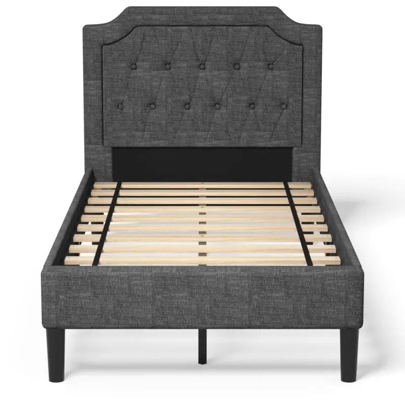 Linen Twin Upholstered Platform Bed with Frame Headboard Mattress Foundation by DirectDeals