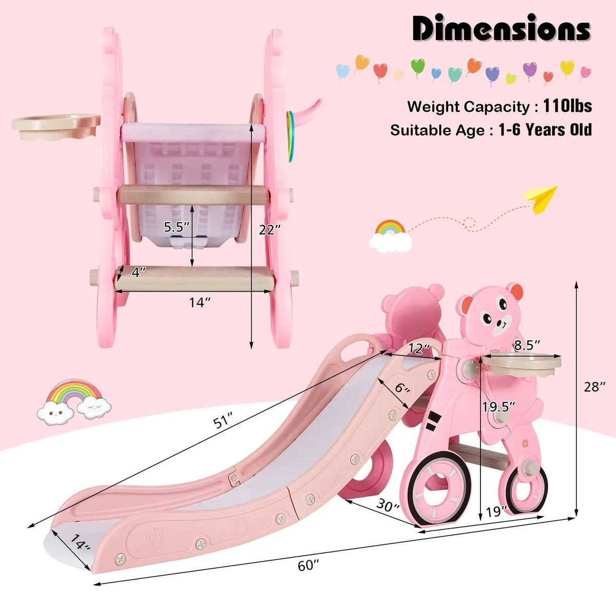4-in-1 Foldable Baby Slide Toddler Climber Slide PlaySet with Ball, photo 13 of 24