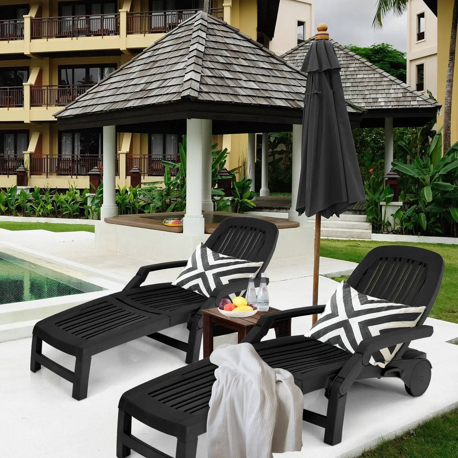 Adjustable Patio Sun Lounger with Weather Resistant Wheels by DirectDeals