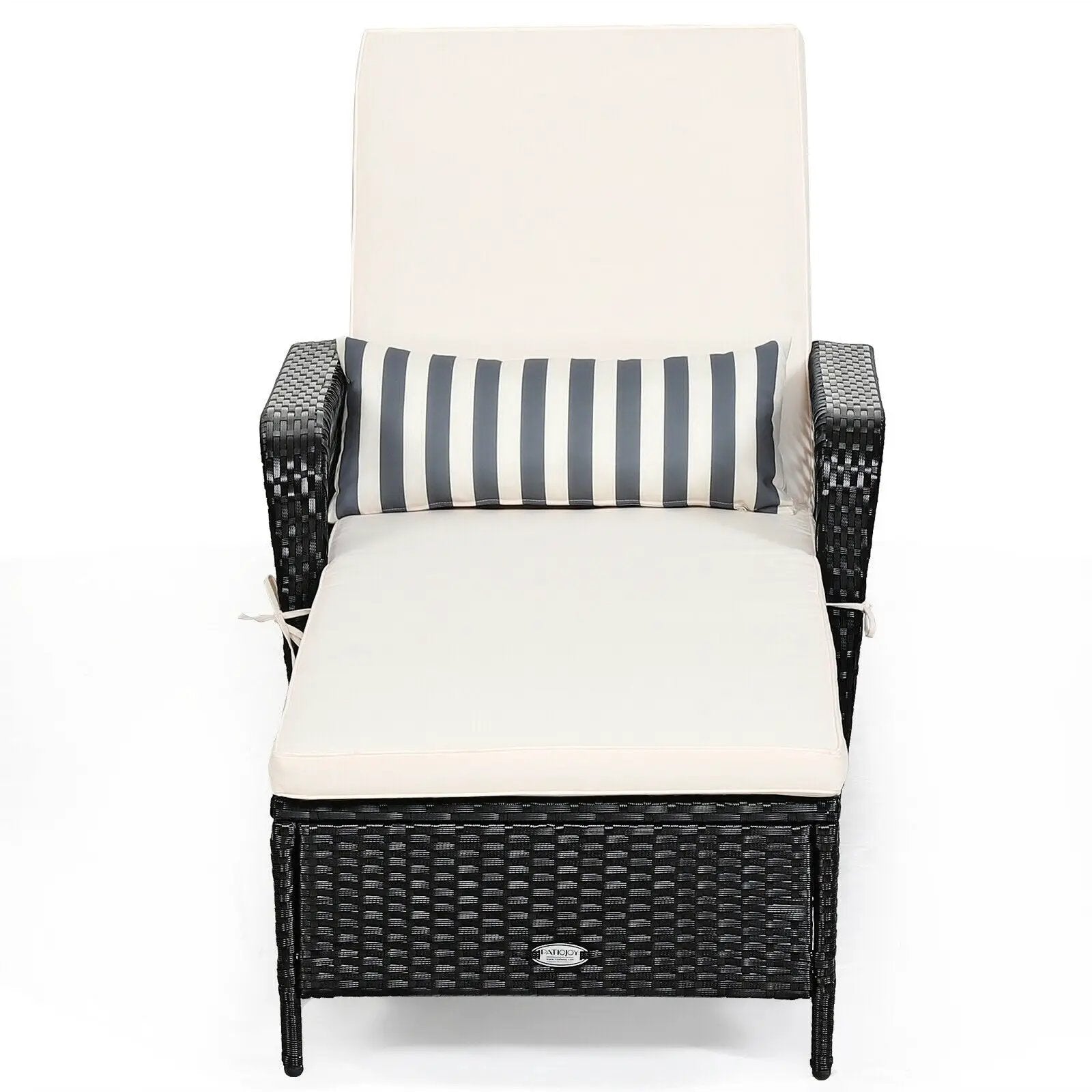 Patio Wicker Chaise Lounge Chair with Pillow and Adjustable Backrest with Cushion-Black by DirectDeals