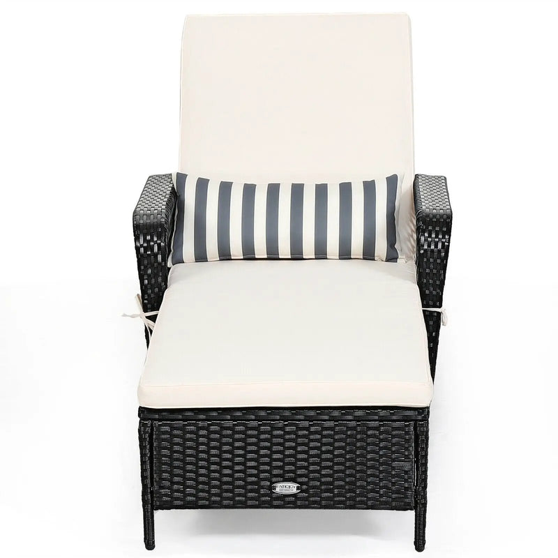 Patio Wicker Chaise Lounge Chair with Pillow and Adjustable Backrest with Cushion-Black by DirectDeals