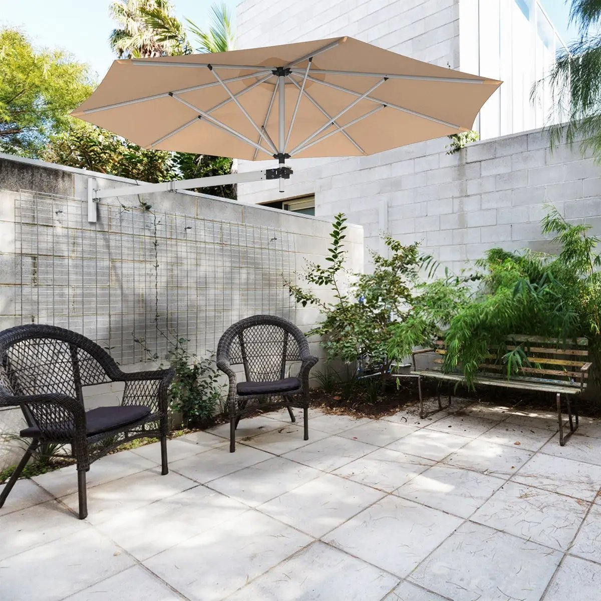 8ft Wall-Mounted Telescopic Folding Tilt Sun Shade Umbrella, photo 3 of 16
