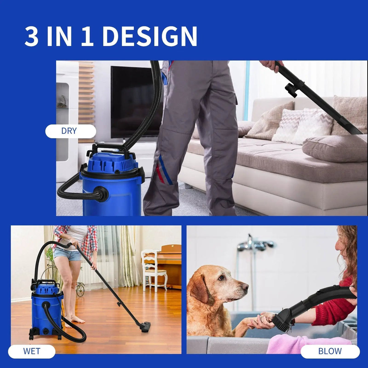 3 in 1 6.6 Gallon 4.8 Peak HP Wet Dry Vacuum Cleaner with Blower, photo 3 of 16