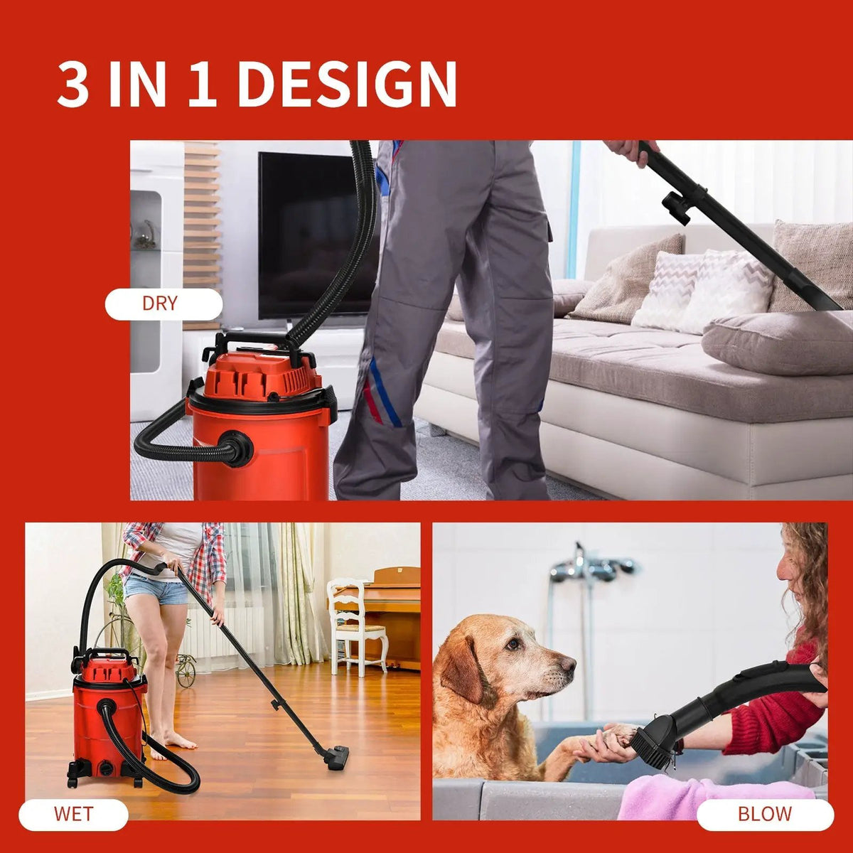 3 in 1 6.6 Gallon 4.8 Peak HP Wet Dry Vacuum Cleaner with Blower, photo 4 of 16