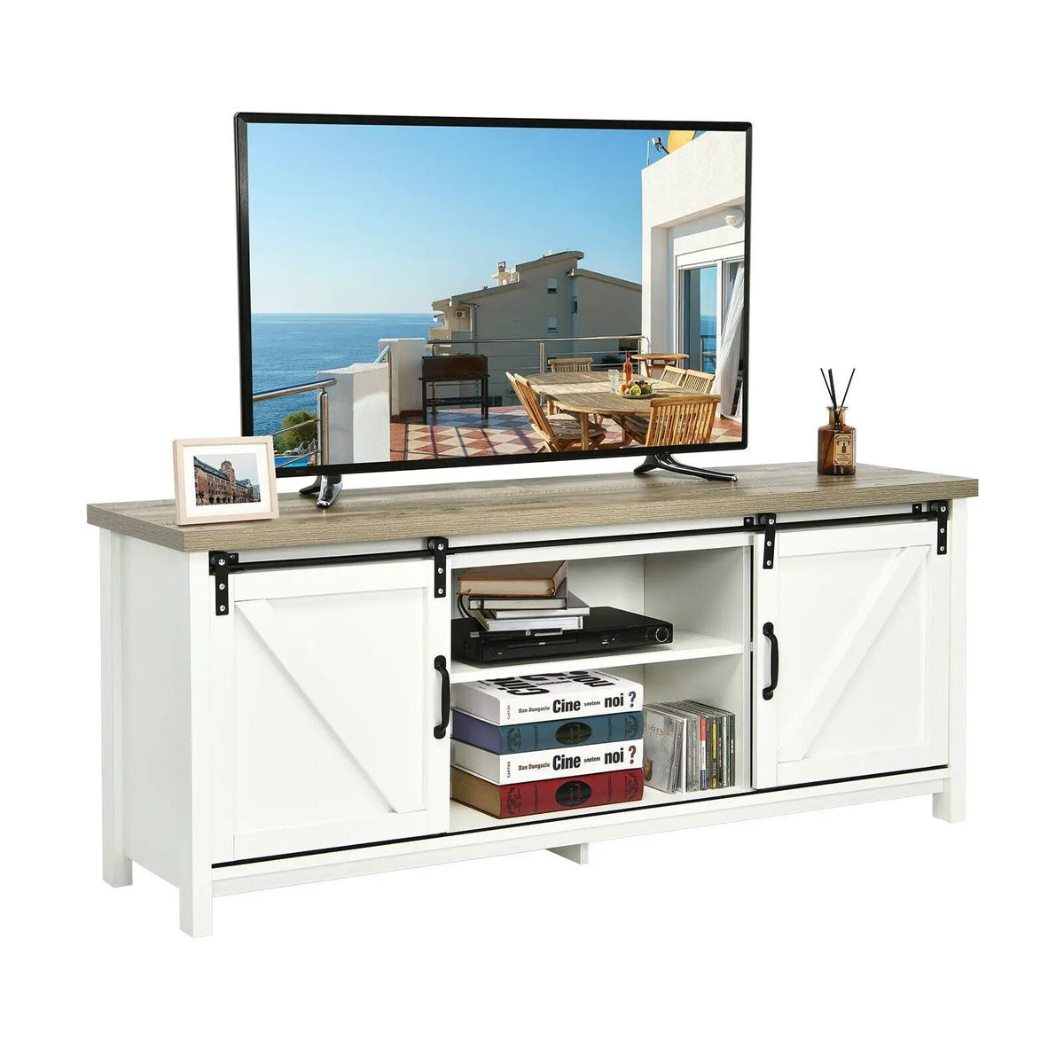 TV Stand Media Center Console Cabinet with Sliding Barn Door, photo 26 of 32