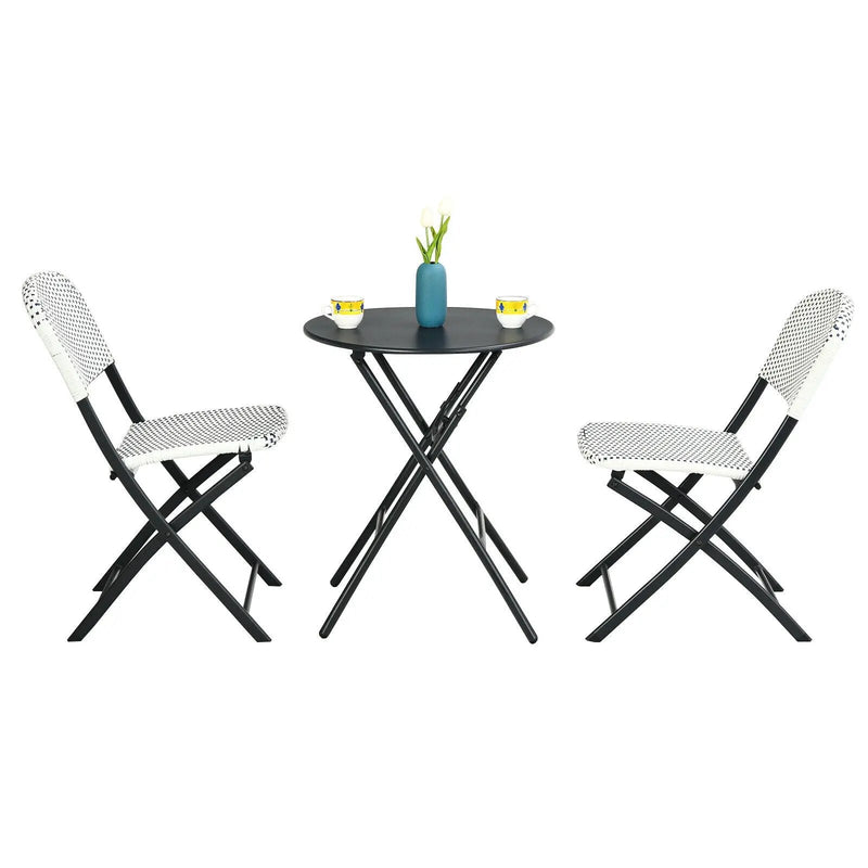 3 Pieces Patio Rattan Bistro Set with Round Dining Table and 2 Chairs by DirectDeals