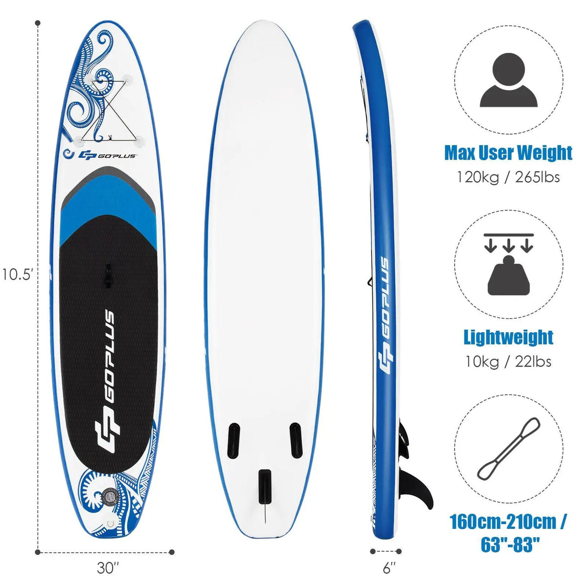 11-Feet Inflatable Paddle Board with Carry Bag, photo 6 of 16