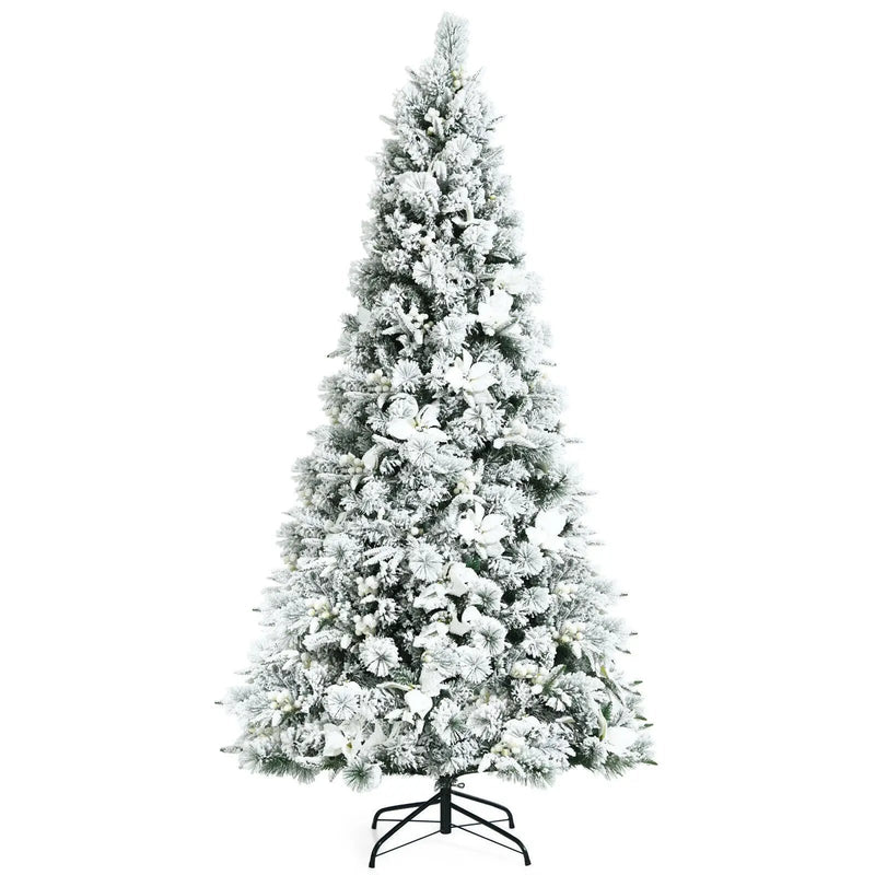 7 Feet Snow Flocked Christmas Tree with Poinsettia Flowers by DirectDeals