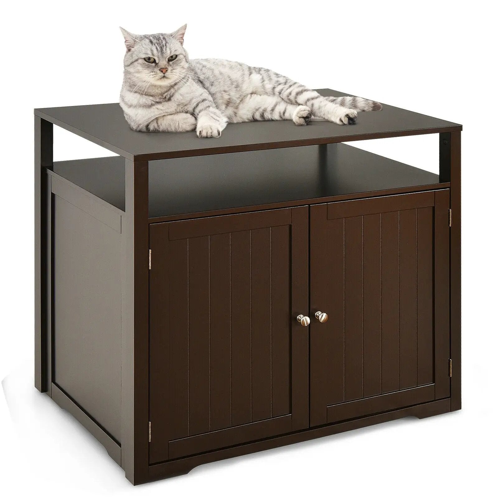 Wooden Cat Litter Box Enclosure Hidden Cat Washroom with Storage Layer by DirectDeals