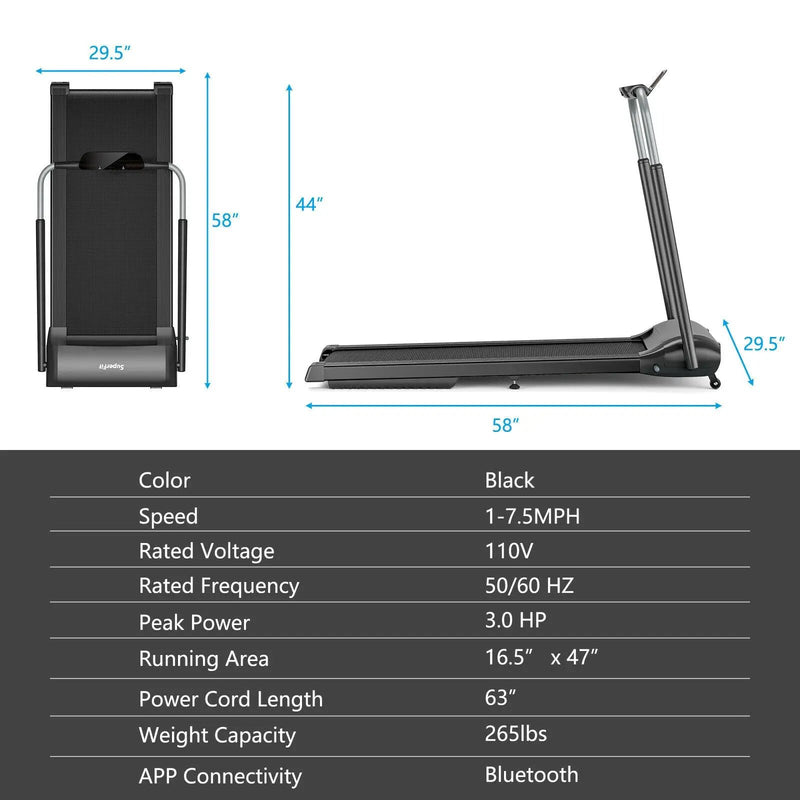 Compact Folding Treadmill with Touch Screen APP Control-Black by DirectDeals