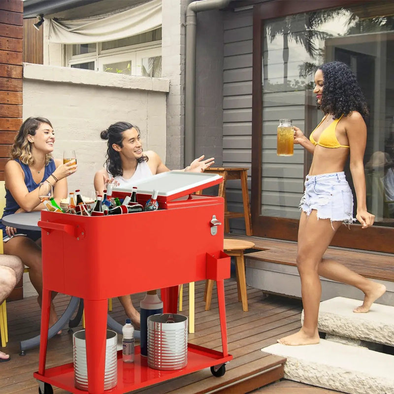80 Quart Outdoor Patio Rolling Steel Construction Cooler by DirectDeals