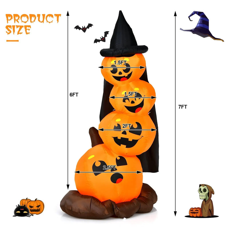 7 Feet Halloween Inflatable Pumpkin Combo with Witch's Hat and LED Lights by DirectDeals