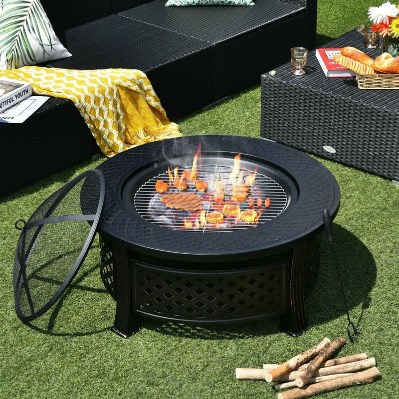 Outdoor Fire Pit with BBQ Grill and High-temp Resistance Finish by DirectDeals