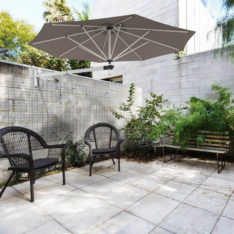 8ft Wall-Mounted Telescopic Folding Tilt Sun Shade Umbrella by DirectDeals