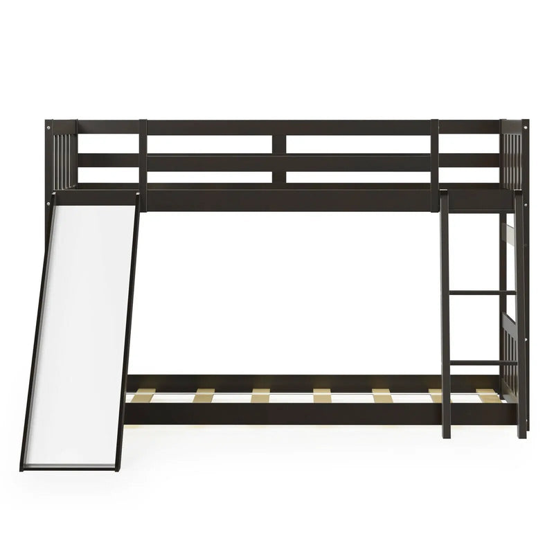 Twin over Twin Bunk Wooden Low Bed with Slide Ladder for Kids by DirectDeals